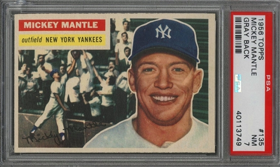1956 Topps #135 Mickey Mantle, Gray Back - PSA NM 7 